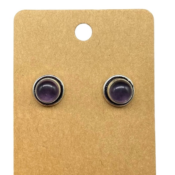Amethyst Stud Earrings Silver Post Back Natural Stone Purple Jewelry